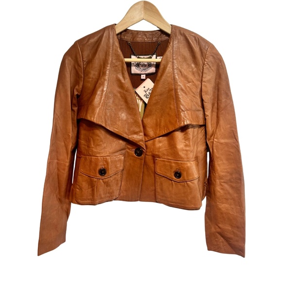 Juicy Couture Soft Brown Leather Jacket, Size: Petite - Picture 3 of 15